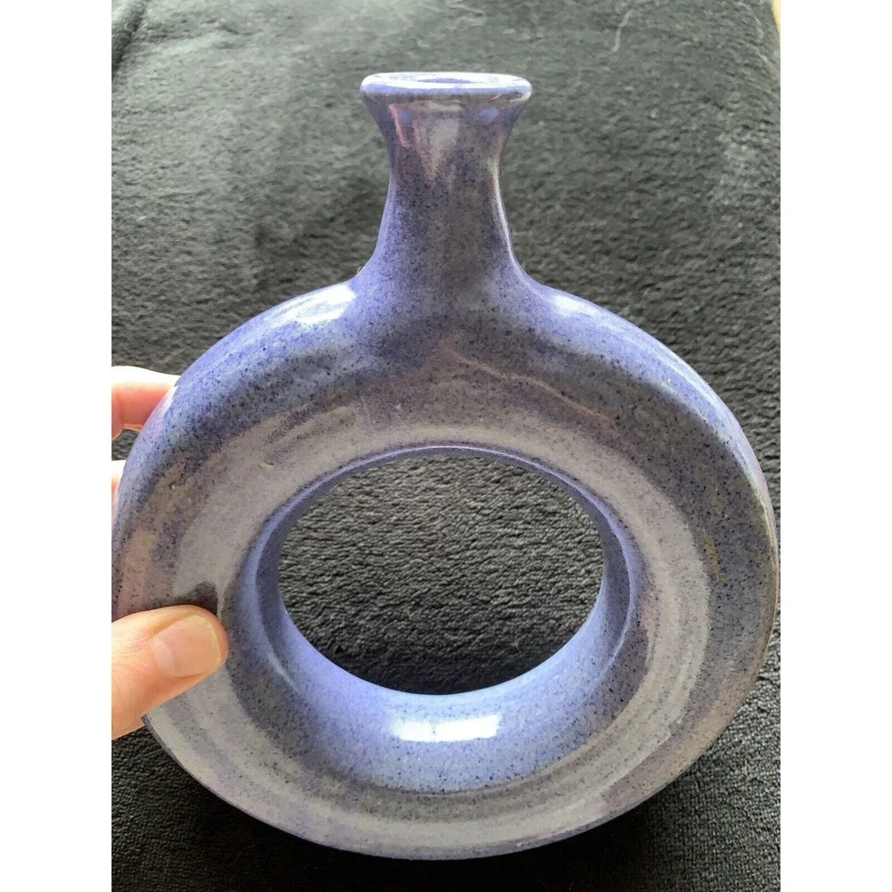 Vintage "The Potter's House" Folk Art Glazed Pottery Ring Flask Bottle - Picture 5 of 11